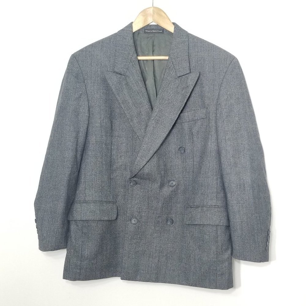 Vintage  Deldicque-Lepoutre Blue Gray Dapper Oversized Plaid Professor Blazer